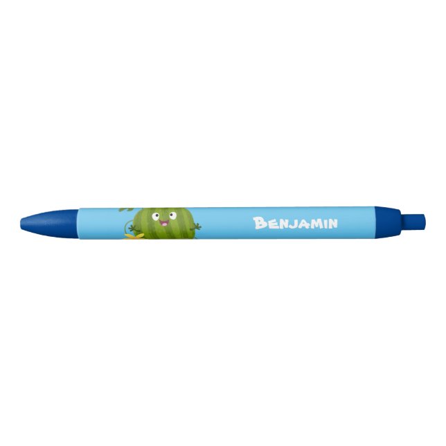 Cute happy smiling watermelon cartoon black ink pen (Front)