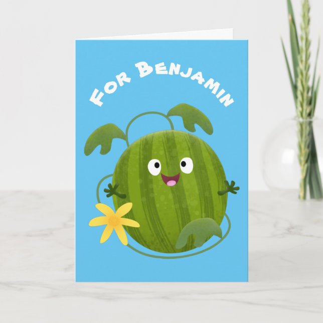 Cute happy smiling watermelon cartoon  card (Front)
