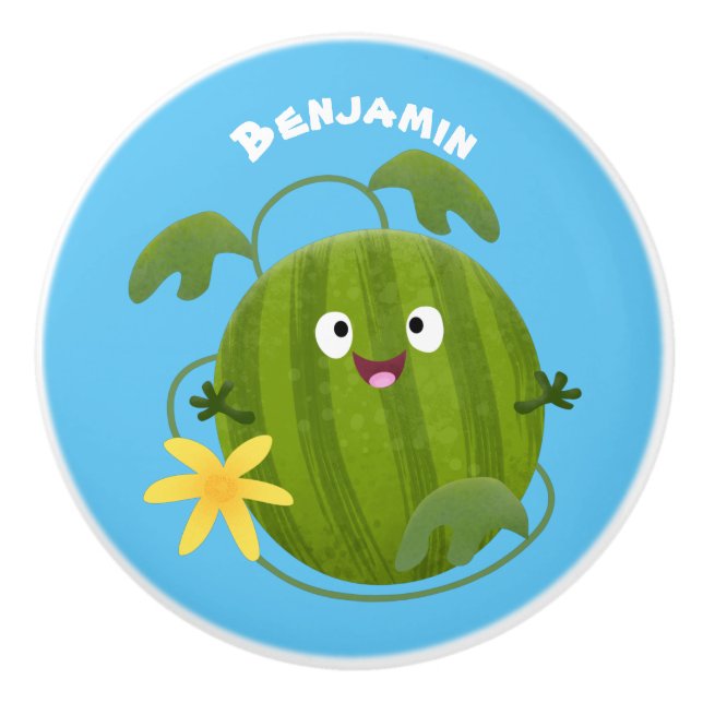 Cute happy smiling watermelon cartoon ceramic knob (Front)
