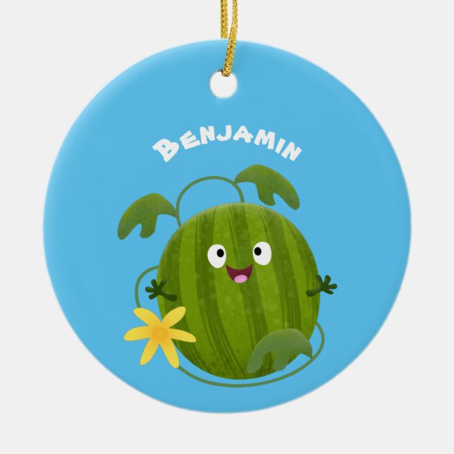 Cute happy smiling watermelon cartoon ceramic tree decoration (Front)