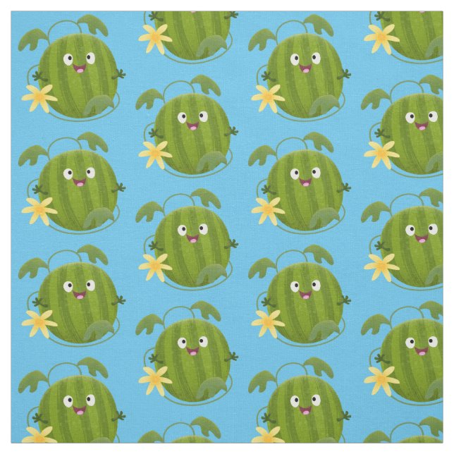 Cute happy smiling watermelon cartoon fabric (Swatch)