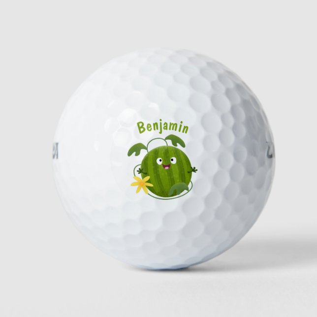 Cute happy smiling watermelon cartoon golf balls (Front)