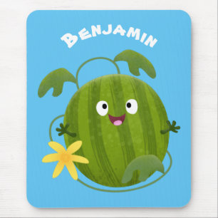Cute happy smiling watermelon cartoon mouse mat