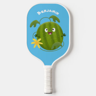 Cute happy smiling watermelon cartoon pickleball paddle