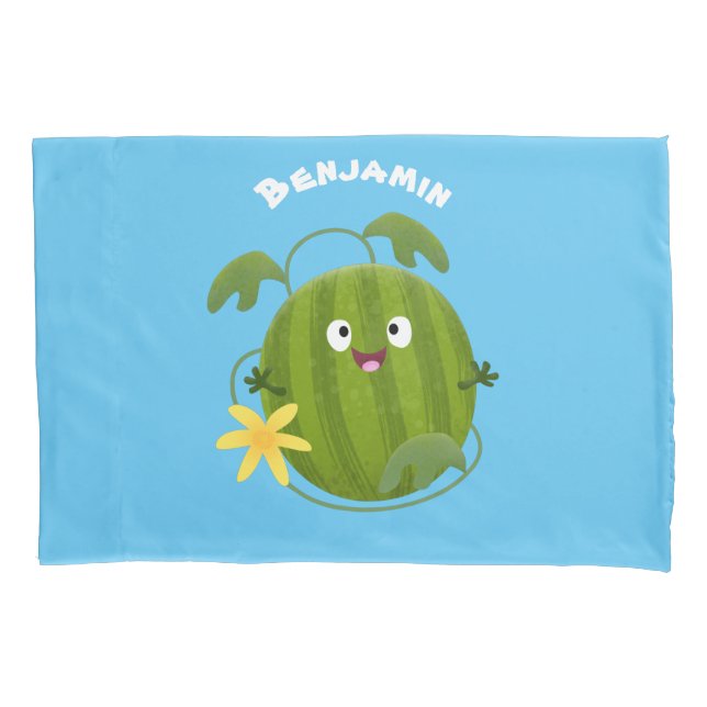 Cute happy smiling watermelon cartoon pillowcase (Front)