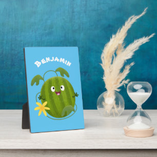 Cute happy smiling watermelon cartoon plaque