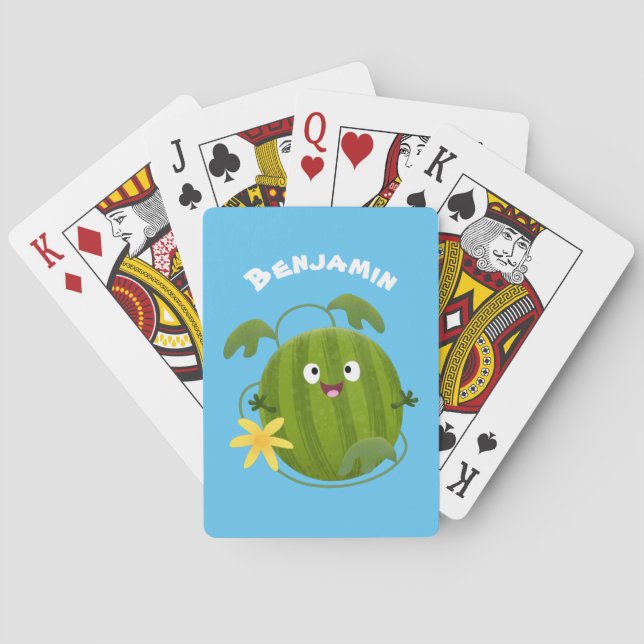 Cute happy smiling watermelon cartoon playing cards (Back)