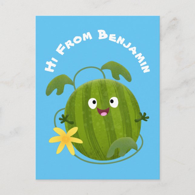 Cute happy smiling watermelon cartoon  postcard (Front)
