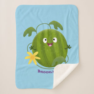 Cute happy smiling watermelon cartoon  sherpa blanket