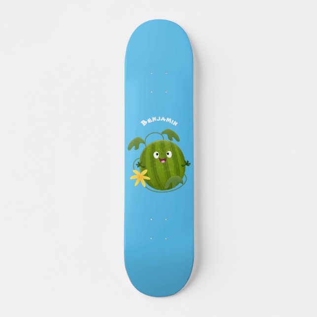 Cute happy smiling watermelon cartoon skateboard (Front)