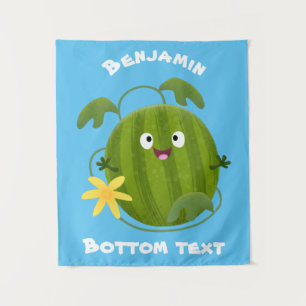 Cute happy smiling watermelon cartoon tapestry