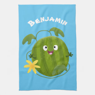Cute happy smiling watermelon cartoon tea towel