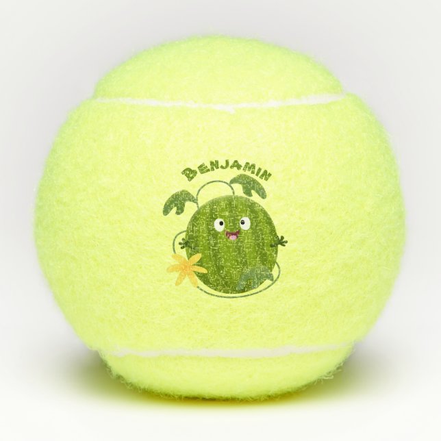 Cute happy smiling watermelon cartoon tennis balls (Front)