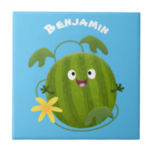 Cute happy smiling watermelon cartoon tile