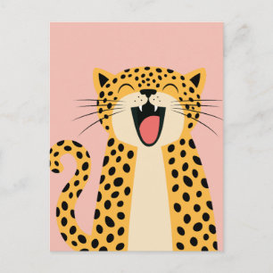Cute Happy Smiling Wild Leopard Cartoon Announcement Postcard