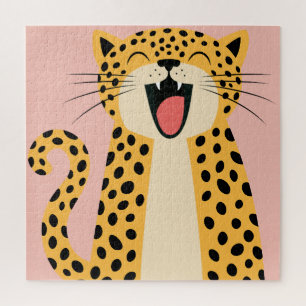 Cute Happy Smiling Wild Leopard Cartoon Jigsaw Puzzle