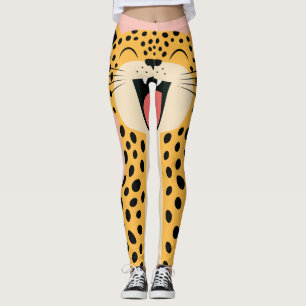 Cute Happy Smiling Wild Leopard Cartoon Leggings