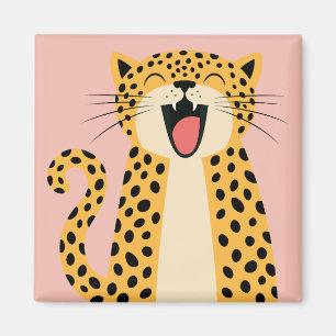 Cute Happy Smiling Wild Leopard Cartoon Magnet