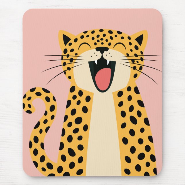 Cute Happy Smiling Wild Leopard Cartoon   Mouse Mat (Front)