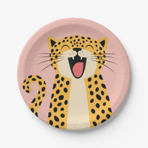 Cute Happy Smiling Wild Leopard Cartoon Paper Plate