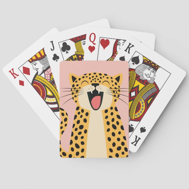 Cute Happy Smiling Wild Leopard Cartoon   Playing Cards (Back)