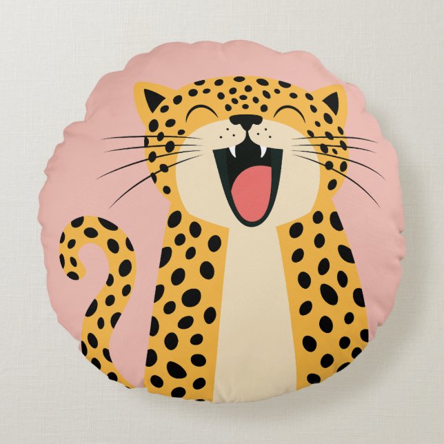 Cute Happy Smiling Wild Leopard Cartoon   Round Cushion (Front)