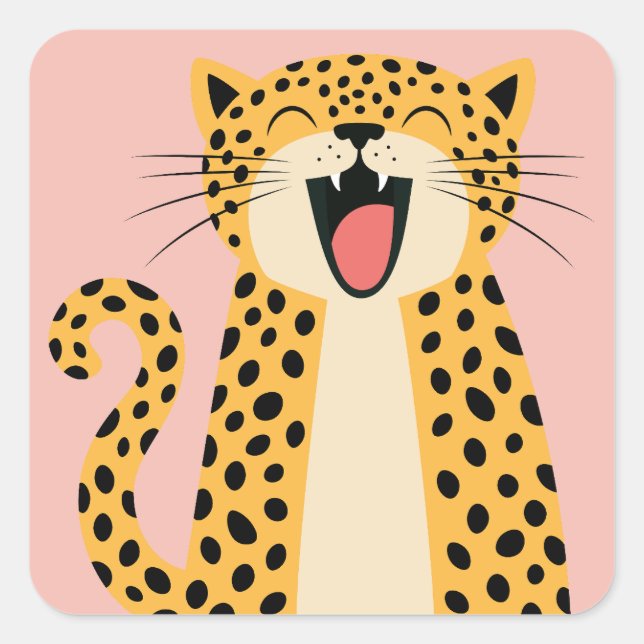 Cute Happy Smiling Wild Leopard Cartoon   Square Sticker (Front)