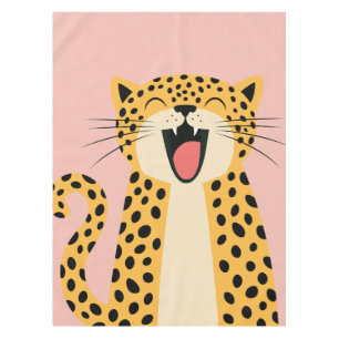 Cute Happy Smiling Wild Leopard Cartoon   Tablecloth