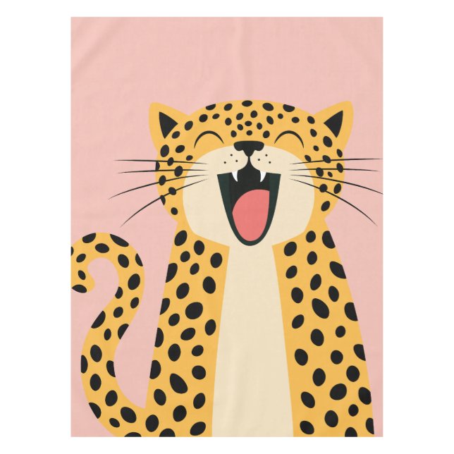 Cute Happy Smiling Wild Leopard Cartoon   Tablecloth (Front)