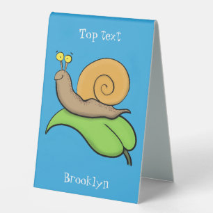 Cute, happy snail on a leaf cartoon illustration
