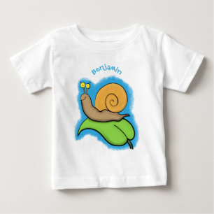 Cute, happy snail on a leaf cartoon illustration baby T-Shirt