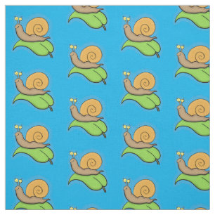 Cute, happy snail on a leaf cartoon illustration fabric