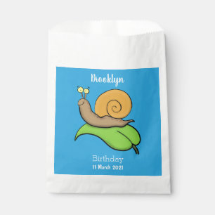Cute, happy snail on a leaf cartoon illustration favour bags