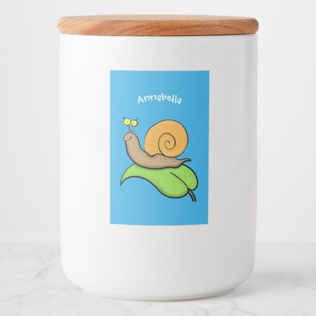 Cute, happy snail on a leaf cartoon illustration food label (Front)