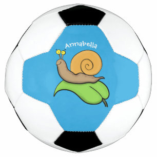 Cute, happy snail on a leaf cartoon illustration football