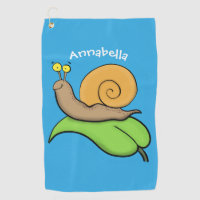 Cute, happy snail on a leaf cartoon illustration 