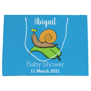 Cute, happy snail on a leaf cartoon illustration large gift bag