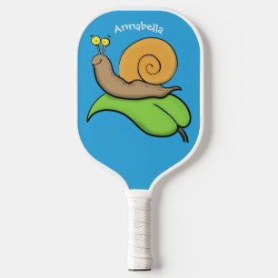 Cute, happy snail on a leaf cartoon illustration  pickleball paddle