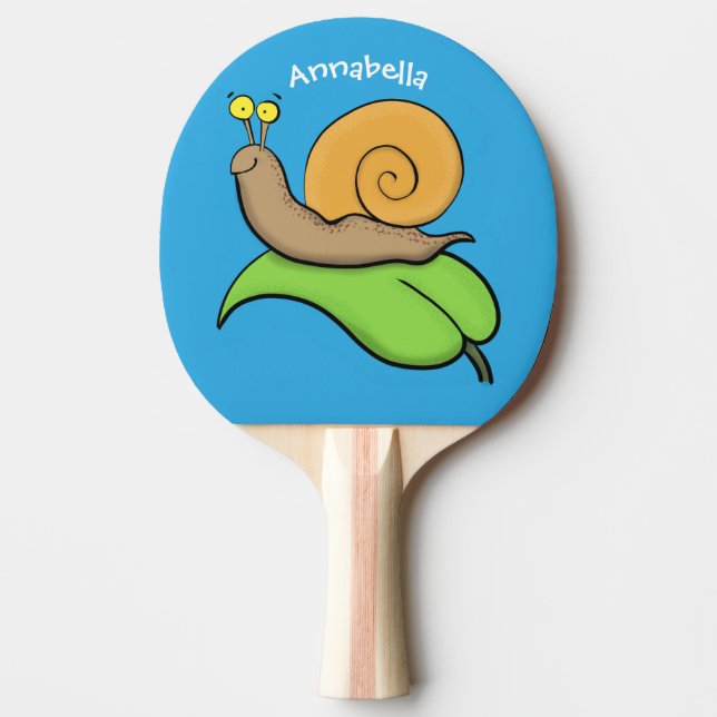 Cute, happy snail on a leaf cartoon illustration ping pong paddle (Front)