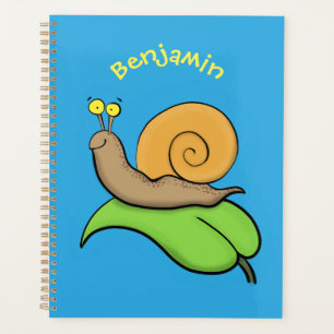 Cute, happy snail on a leaf cartoon illustration planner