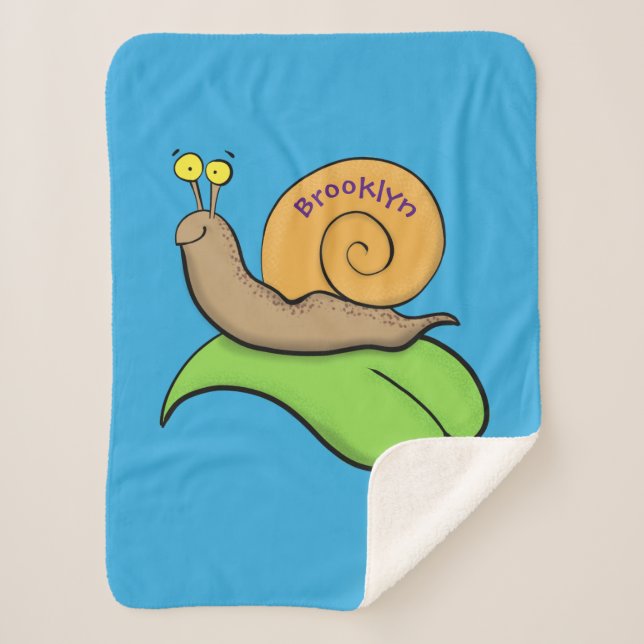 Cute, happy snail on a leaf cartoon illustration sherpa blanket (Front)