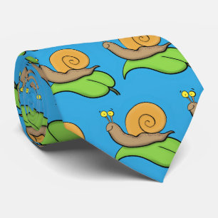 Cute, happy snail on a leaf cartoon illustration tie