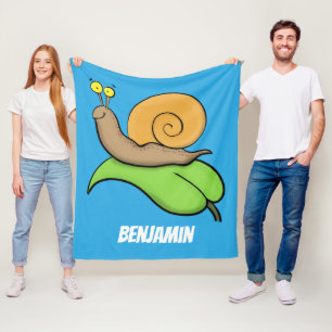Cute happy snail on leaf cartoon illustration fleece blanket