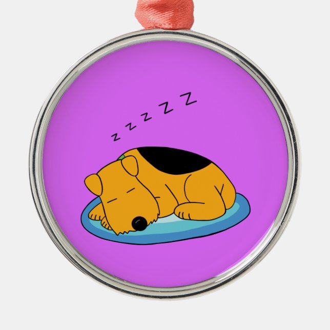 Cute Happy Snoring Airedale Dog Premium Ornament (Front)
