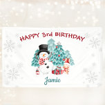 Cute Happy Snowman Christmas Birthday Party Banner<br><div class="desc">Cute Christmas Birthday Party Banner with cute happy snowman,  bunny and Christmas tree in snowy forest for kids birthdays around Christmas. You can easily personalise it. Matching items are available in my store.</div>