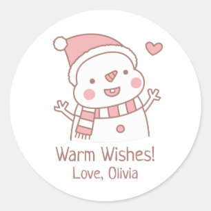 Cute Happy Snowman, Christmas Doodle Classic Round Sticker