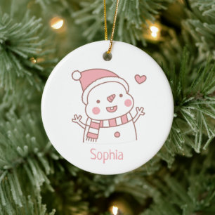 Cute Happy Snowman, Christmas Personalised Ceramic Tree Decoration