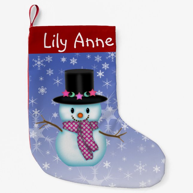 Cute Happy Snowman Christmas Stocking Personalised (Front)