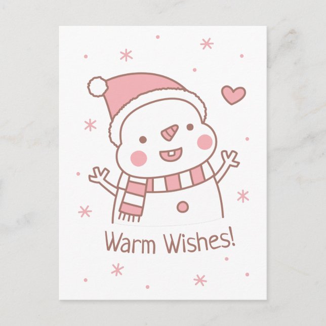 Cute Happy Snowman Doodle Christmas Greeting Postcard (Front)