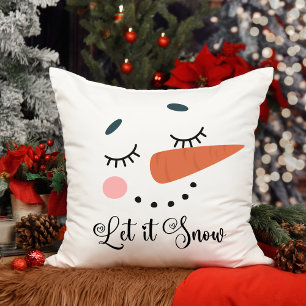 Cute Happy Snowman Face Let it Snow Holiday Cushion